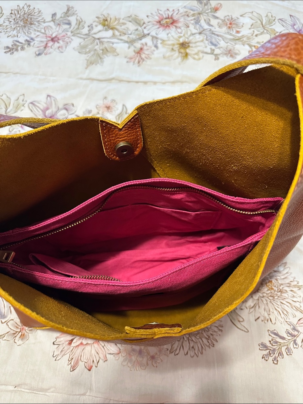 Portland Leather Cognac Pebbled Shoulder Bag - Picture 8 of 11